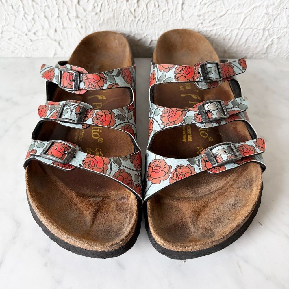 Papillio Birkenstock Florida Rose Floral Blue Red Sandals EU 40 US 9 Germany - Picture 3 of 8